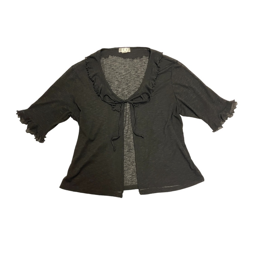 Dori sheer top 3/4 sleeves ties at front fits M L black vintage